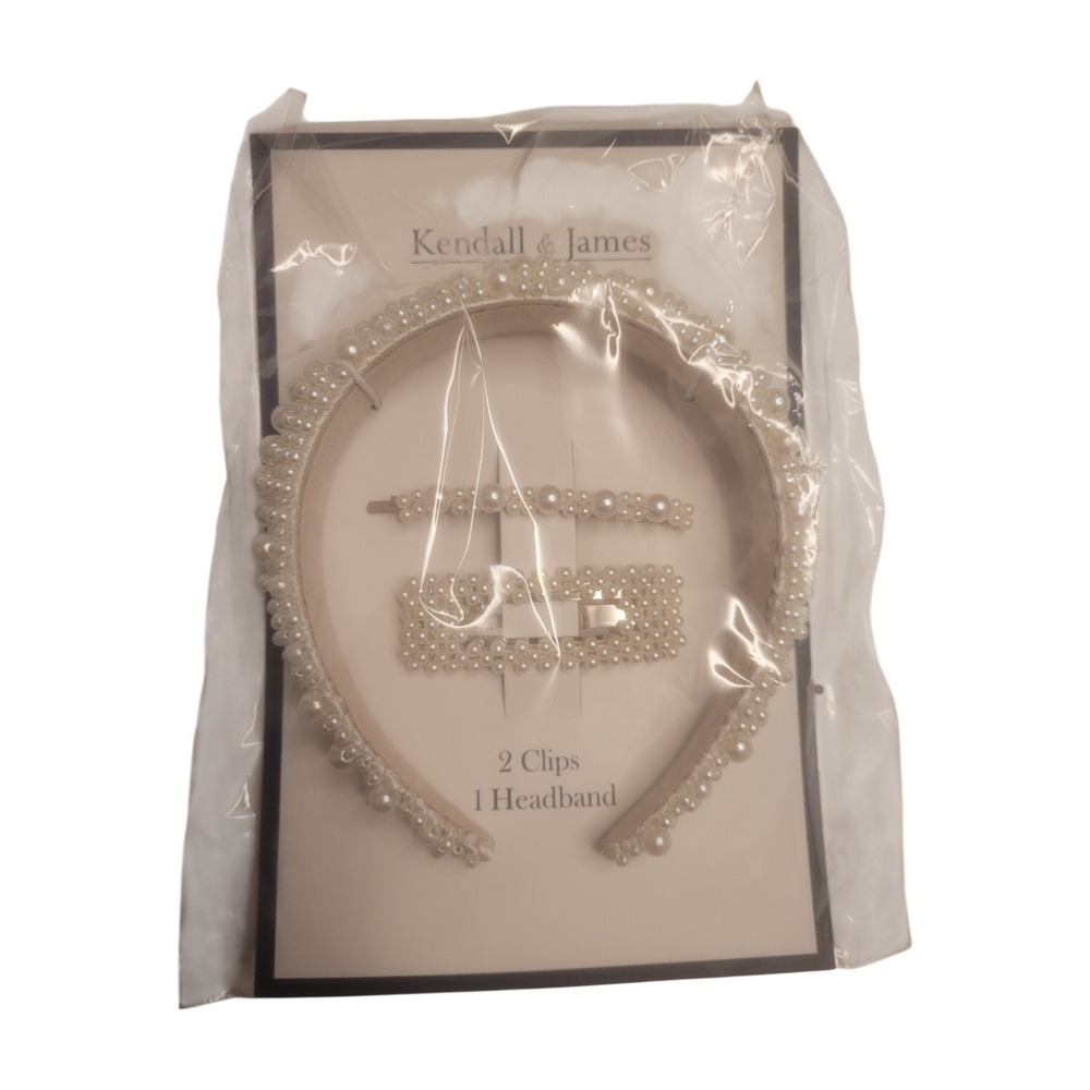 NWT Kendall & James Beaded Pearls Head Band‎ Set W/2 Pearl Clips